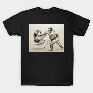 Sumo #7 - Sumo wrestlers ink wash painting on paper T-Shirt